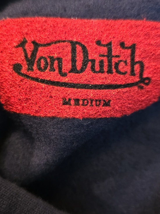 Von Dutch Cropped Navy Hoodie with Pink Script Logo - Picture 8 of 8